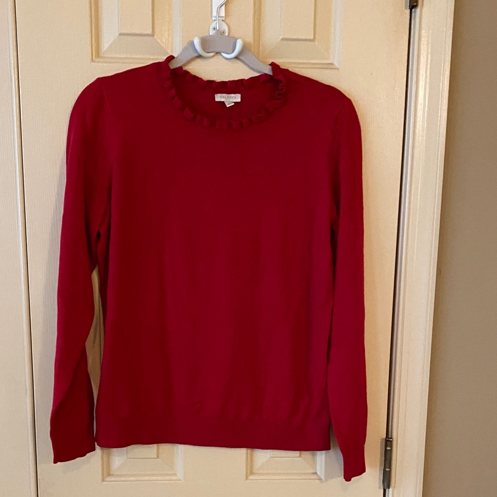 Talbots Crimson Ruffle Neck Sweater
